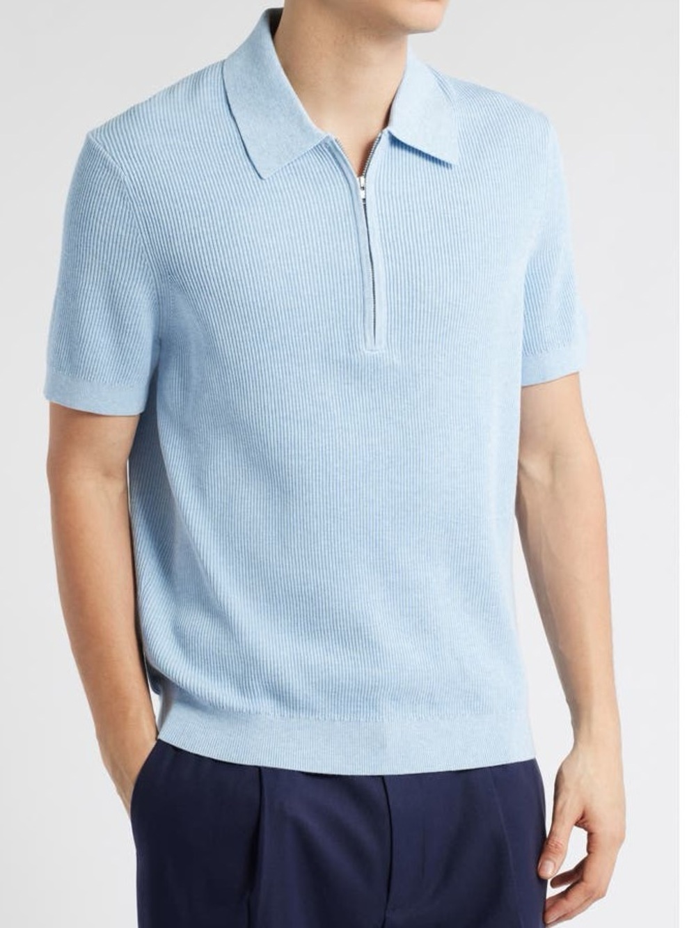 NN07 Hansie Half Zip Men's Polo Ribbed Organic Cotton Light Blue Spring Summer L